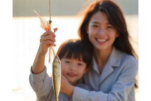 家族で釣りを楽しむ親子