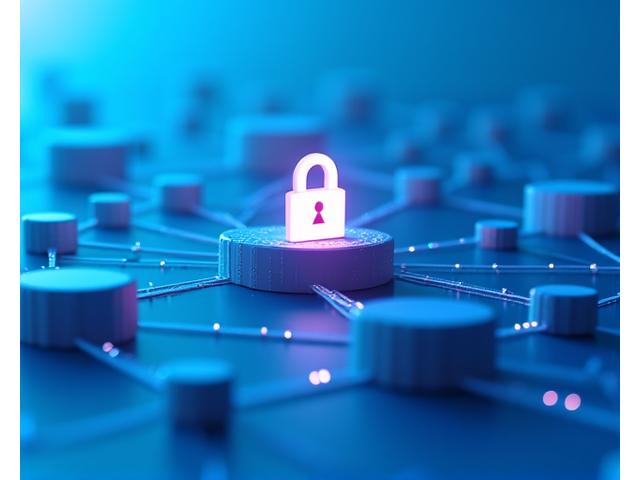相互接続されたネットワークとセキュリティロックの概念図