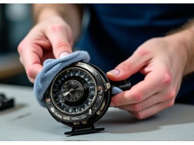 釣り具を手入れする様子